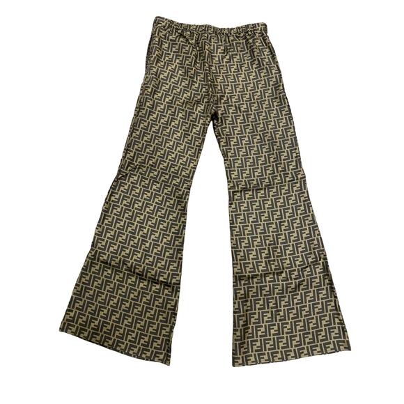 Fendi FF Twill Silk Flared Wide Leg Logo Monogram Tassel Tie Pants 40 - Picture 7 of 12